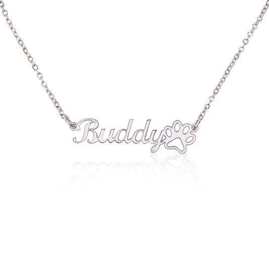 Name Necklace plus paw print, Personalized, Custom